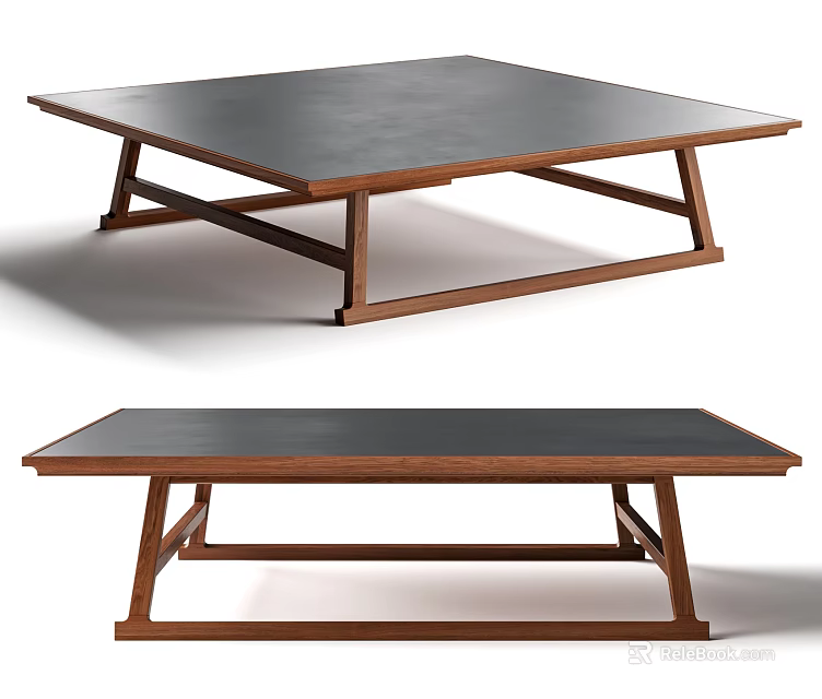 Modern Coffee Table With Crossed Wooden Legs And Black Tabletop Design 3d model 