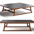 Modern Coffee Table With Crossed Wooden Legs And Black Tabletop Design