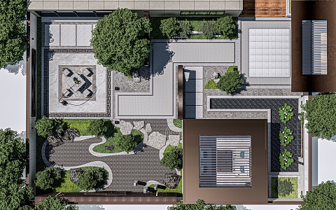 New Chinese Garden Roof Garden Courtyard Garden Courtyard Landscape Courtyard Sick 3d model