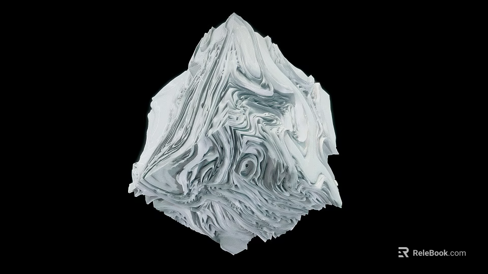 Abstract White Sculpture with Intricate Swirling Textures and Irregular Organic Form on Black Background 3d model 