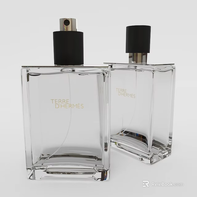 Terre d Hermes Luxury Perfume Bottles With Transparent Square Glass And Black Caps 3d model 
