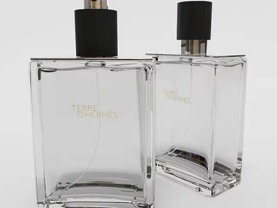Terre d Hermes Luxury Perfume Bottles With Transparent Square Glass And Black Caps 3d model
