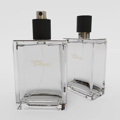 Terre d Hermes Luxury Perfume Bottles With Transparent Square Glass And Black Caps 3d model