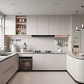 Modern Kitchen Interior Design With White Cabinets Island Counter And Appliances