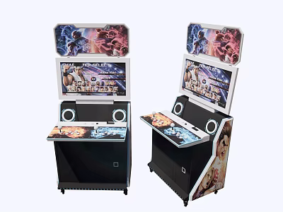 Vintage Retro Arcade Gaming Machines With Colorful Game Screens And Control Panels 3d model