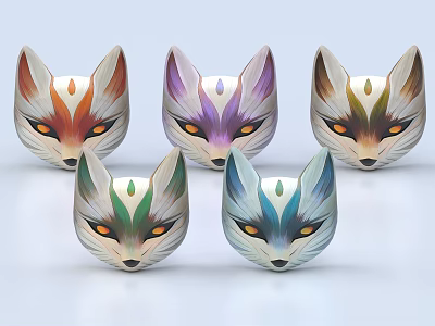 Colorful Fox Head Decorative Ornament Set with Exquisite Design and Vibrant Hues 3d model