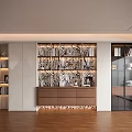 Modern Decorative Cabinet With Zebra Pattern Panels Wooden Drawers And Shelves In Living Room Interior