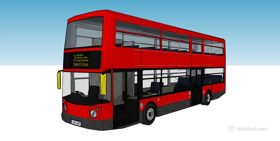 Red Double Decker Bus With Modern Exterior And Large Passenger Windows 3d model