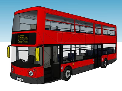 Red Double Decker Bus With Modern Exterior And Large Passenger Windows 3d model