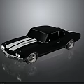 Classic Black Two Door Car With White Stripes And Shiny Vintage Design On Reflective Surface