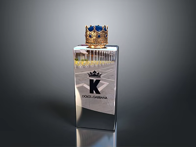 Transparent Square Dolce Gabbana Bottle With Gold Crown And Black K Logo 3d model