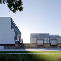 Modern Office Building Exterior Design With Multiple Buildings Green Lawn And Trees