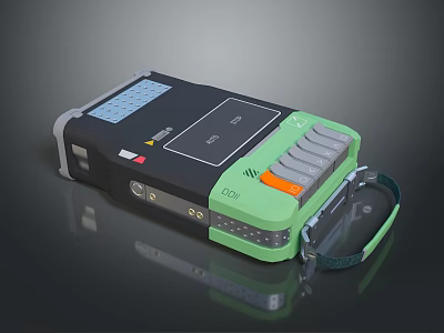 Practical Portable Computer Device With Screen Buttons Ports And Black Green Carrying Strap 3d model
