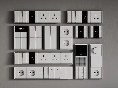 Modern White Switch Panels Arrangement With Different Sockets Switches And Sleek Design 3d model