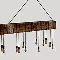 Wooden Chandelier with Long Rectangular Design Multiple Bulbs Brown Holders White Bulb Sections Minimalist Natural