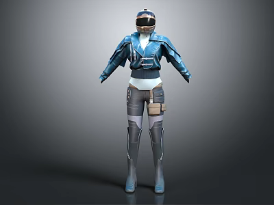 Futuristic Sci Fi Character Wearing Blue Jacket Gray Pants And Helmet 3d model