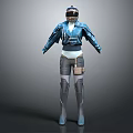Futuristic Sci Fi Character Wearing Blue Jacket Gray Pants And Helmet