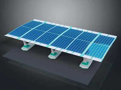 Efficient Modern Solar Panel System with Blue Panels and Green Mounting Brackets for Home Use 3d model