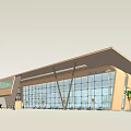 Indoor Sports Fitness Training Area With Green Mats Metal Ceiling And Glass Windows