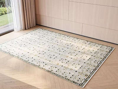 Square Rug with Floral Pattern on Wooden Floor in Bright Living Space 3d model