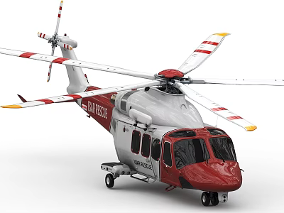 Red and White Helicopter with MAIBALANCE Logo HB-ZLX and Rotors in Red White Yellow Stripes 3d model