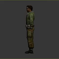 Digital Rendering Male Character Wearing Green Jacket Brown Pants Utility Belt Tool Pouch Standing Pose