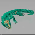 Green Building Block Lizard With Scaled Body Detailed Head on Dark Reflective Surface