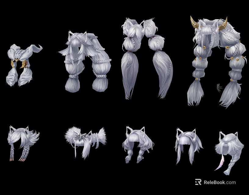 Game and Movie Character Hairstyle Collection Featuring Braided Ornamental and Long Hair Styles 3d model 