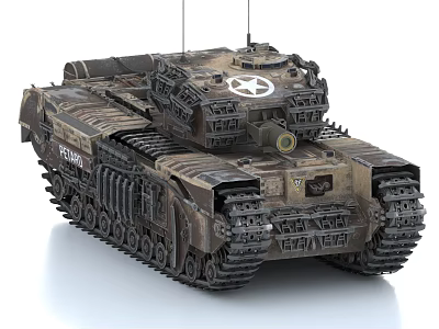 Military Tank With Camouflage Paint Star Emblem Tracks And Gun Barrel Design 3d model