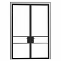 Modern Interior Glass Door With Black Frame And Grid Design Details