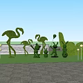 Shaped Bushes With Decorative Lights In Outdoor Lawn And Paved Landscape Design