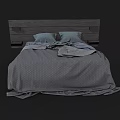 Modern Double Bed With Wooden Headboard Gray Bedding And Cozy Pillows