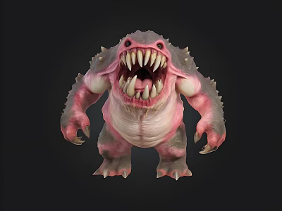 Fierce 3D Monster Model With Sharp Teeth Pink Gray Skin And Spiked Back 3d model