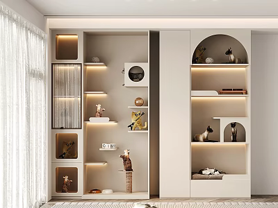 Modern Storage Cabinets With Decorations And Lighting 3d model