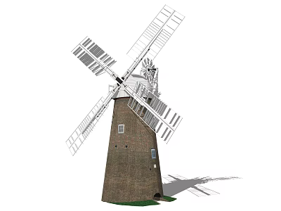 Traditional Windmill Tower Architectural Structure With Wooden Blades And Windows Design 3d model