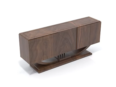 Walnut Wooden TV Stand With Modern Geometric Base And Cabinet Doors Design 3d model