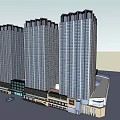 Modern Commercial Complex Exterior With Glass Curtain Walls Entrance Canopy And Plaza Greenery