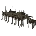 Ancient Wooden Stilted Structure With Platforms Stairs And Supporting Pillars