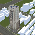 Modern High Rise Residential Building Exterior With Glass Curtain Walls And Balconies Against Blue Sky