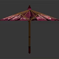 Pink Umbrella With White Rose Pattern And Wooden Handle For Daily Use