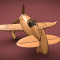 Vintage Airplane Model In Light Brown With Propeller On Dark Red Background