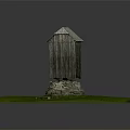 Wooden Tower Like Building With Stone Base On Green Grass Field And Benches
