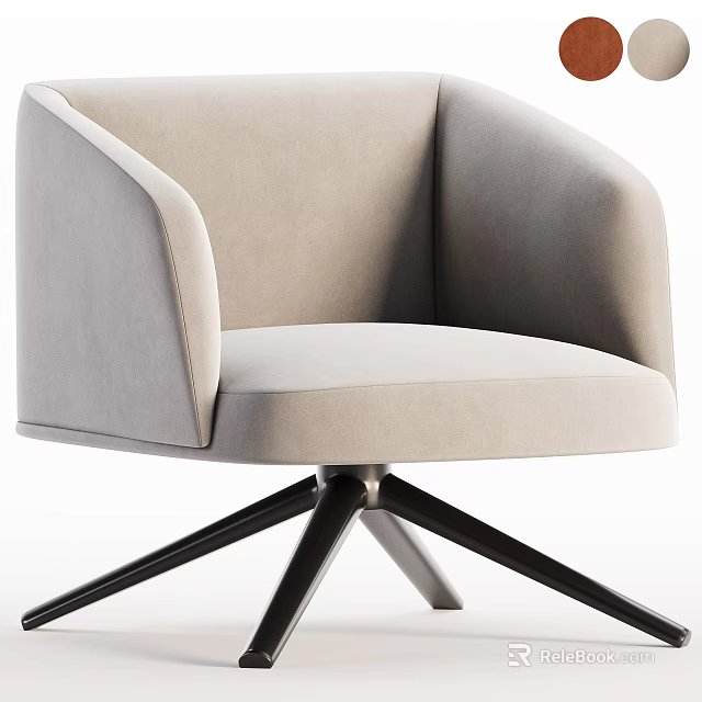 Modern Light Gray Upholstered Leisure Chair With Black Metal Cross Base 3d model 