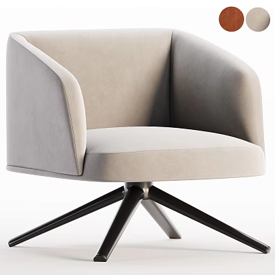 Modern Light Gray Upholstered Leisure Chair With Black Metal Cross Base 3d model