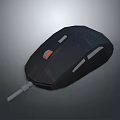 Black Wired Computer Mouse With Gray Buttons And Orange Indicator Light