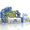 Colorful Food Event Entrance With Blue Balloon Arch Display Table And Shopping Bags