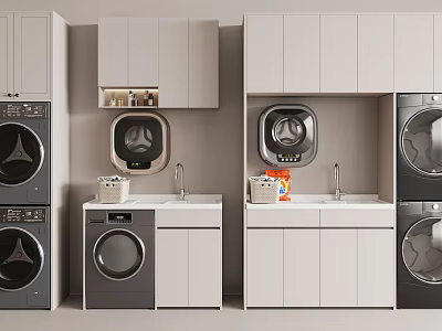 Modern Bathroom Cabinet Rack With White Grey Storage Design And Contemporary Style 3d model