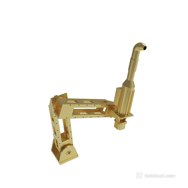 Golden Mechanical Arm Structure Featuring Tubular Extension And Jointed Base Components 3d model 
