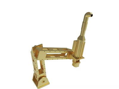 Golden Mechanical Arm Structure Featuring Tubular Extension And Jointed Base Components 3d model