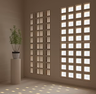 Cement Brick Hollow Partition Cement Screen Prefabricated Cement Brick Partition Tile Hollow Brick Green Plant Potted Plant 3d model